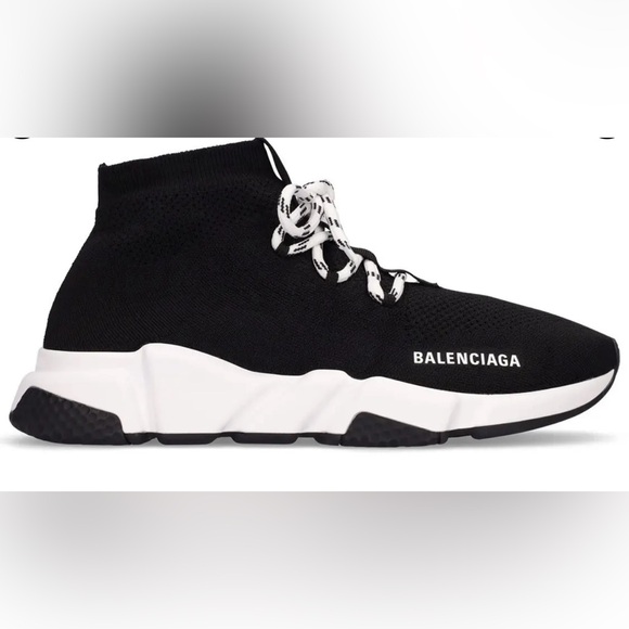 BALENCIAGA 30mm Speed Knit Lace-Up Sneakers - Men. US Sz 10 Black - Picture 8 of 10